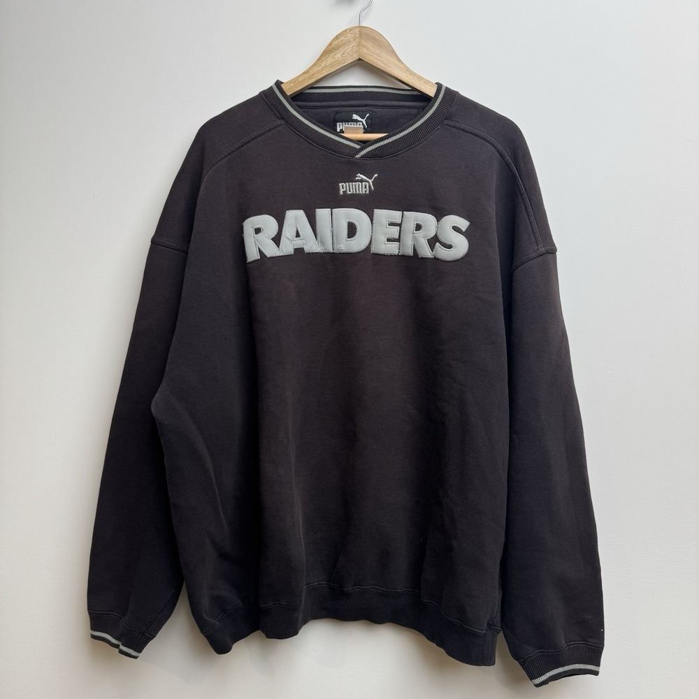 VTG Puma Oakland Raiders NFL Sweatshirt Men's 2XL Black Gray Football Pullover
